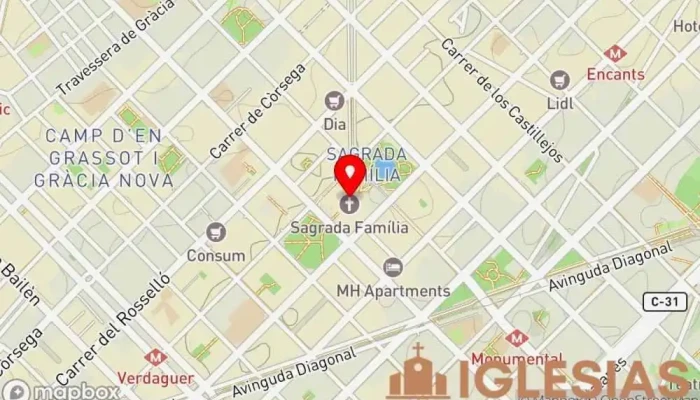 mapa de Basílica de la Sagrada Família Basílica, Iglesia, Atracción turística en Barcelona
