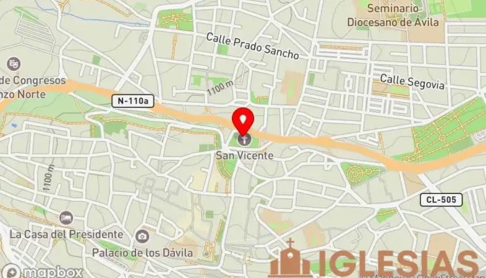mapa de Basílica de los santos Vicente, Sabina y Cristeta Iglesia católica, Basílica, Atracción turística en Ávila