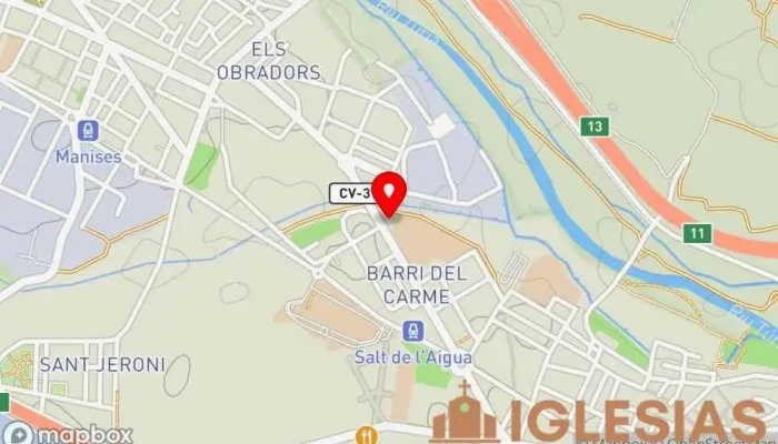 mapa de El Carmen Iglesia católica en Manises
