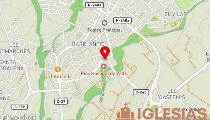 mapa de església de Sant Francesc Iglesia en Valls