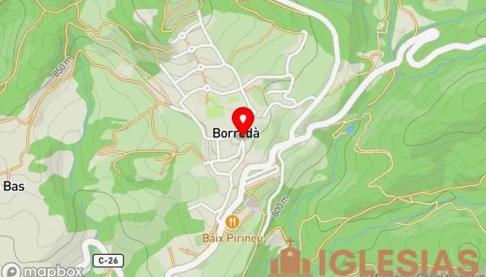 mapa de Església de Santa Maria de Borredà Iglesia católica en Borredà