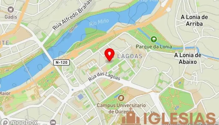 mapa de Iglesia brutalista de Cristo Rey Iglesia católica en Ourense