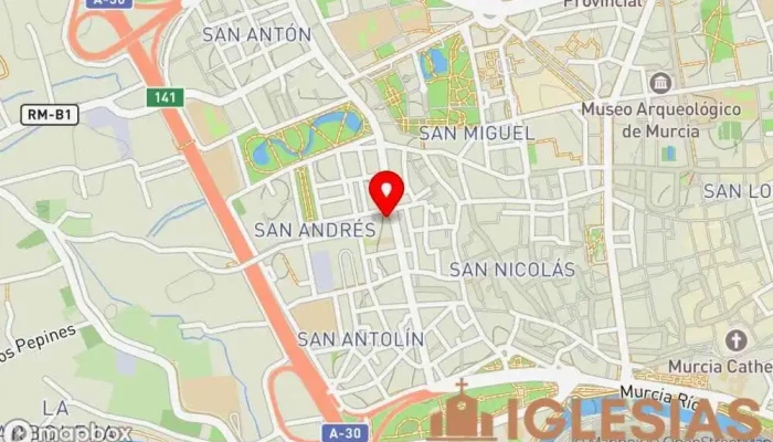 mapa de Iglesia de Jesús Iglesia católica, Atracción turística en Murcia