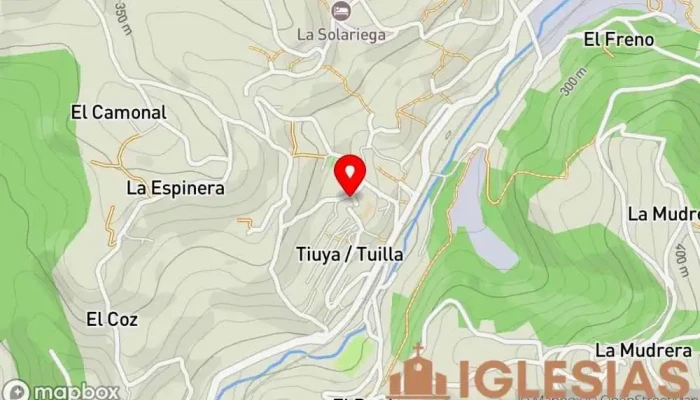 mapa de Iglesia de Nuestra Señora del Amparo de Tuilla / Tiuya Iglesia católica en Langreo