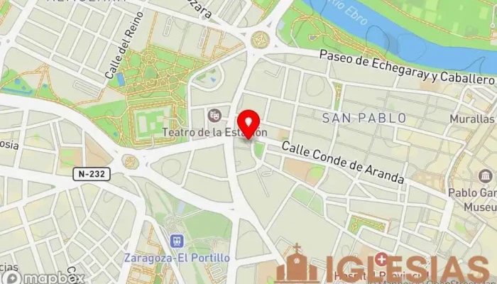 mapa de Iglesia de Nuestra Señora del Portillo Iglesia católica, Atracción turística en Zaragoza