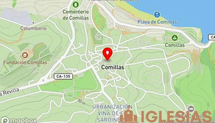 mapa de Iglesia de San Cristóbal Iglesia en Comillas
