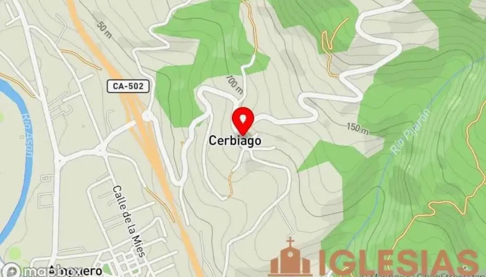 mapa de Iglesia de San Mamés en Cerbiago Lugar de interés histórico en Cantabria