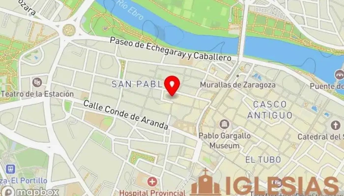 mapa de Iglesia de San Pablo Iglesia católica, Parroquia, Atracción turística en Zaragoza