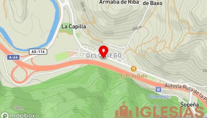 mapa de Iglesia de San Pelayo de Olloniego Iglesia católica en Olloniego