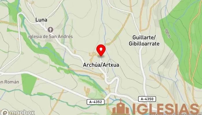 mapa de Iglesia de San Sebastián Iglesia católica en Archua