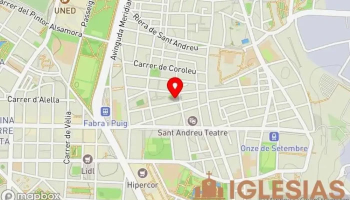 mapa de Iglesia de Sant Pacià Iglesia católica en Barcelona