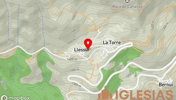 mapa de Iglesia de Sant Pere de Llessui Lugar de interés histórico en Llessui