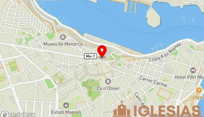 mapa de Iglesia de Santa Maria de Maó Iglesia católica, Atracción turística en Mahón