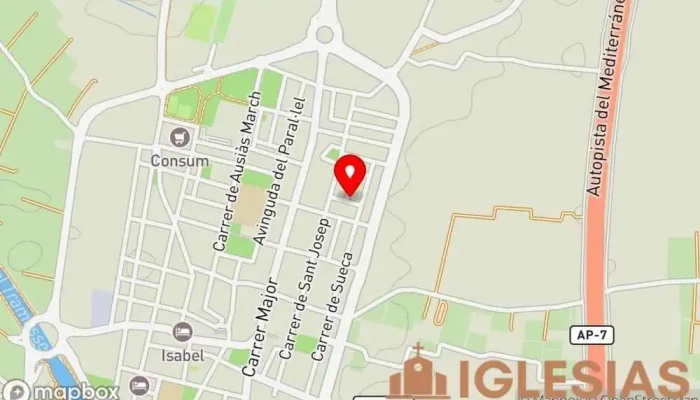 mapa de Iglesia Evangélica Bautista de Almussafes Lugar de culto en Almussafes