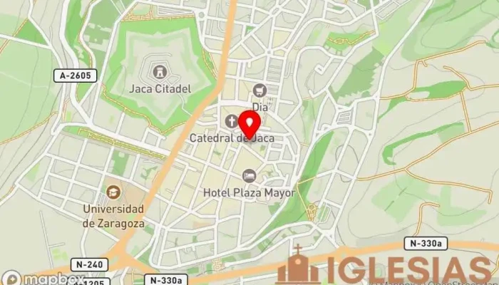 mapa de Iglesia Reformada de Jaca. Iglesia Evangélica Española Iglesia protestante en Jaca