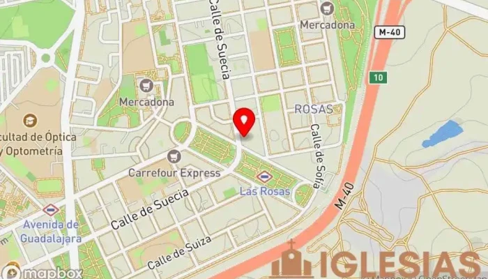 mapa de Parroquia de Nuestra Señora de las Rosas Iglesia católica en Madrid