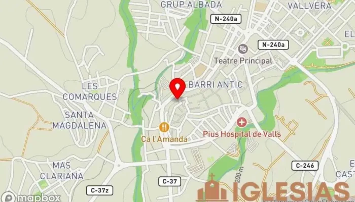 mapa de Parroquia de San Juan Bautista de Valls Iglesia, Atracción turística en Valls