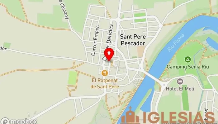 mapa de Parroquia de San Pedro Pescador. Despacho parroquial Organización religiosa en Sant Pere Pescador