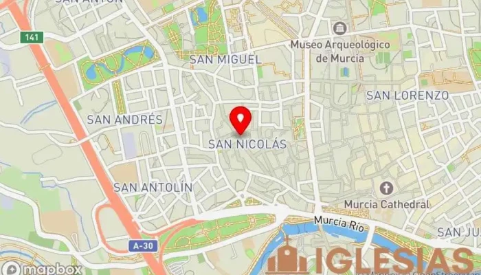 mapa de Parroquia San Nicolás de Bari Iglesia católica en Murcia