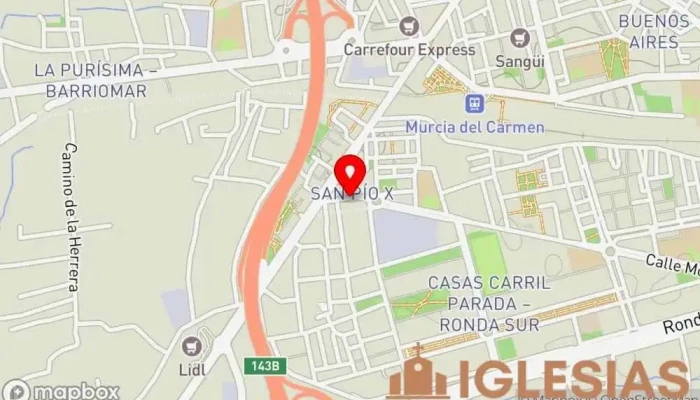 mapa de Parroquia San Pío X Iglesia católica en Murcia