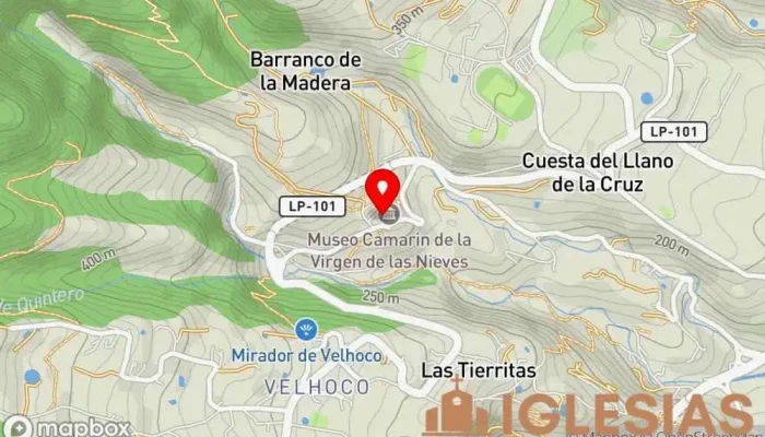 mapa de Real Santuario de Nuestra Señora de las Nieves Iglesia católica, Atracción turística en Santa Cruz de la Palma